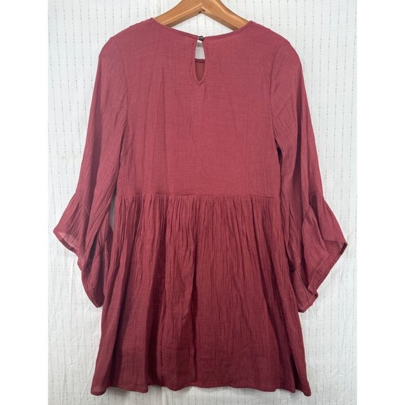 Entro Mini Dress S Brick Red Crochet Trim Boho Ruffled Babydoll Hippie Festival - Picture 2 of 11